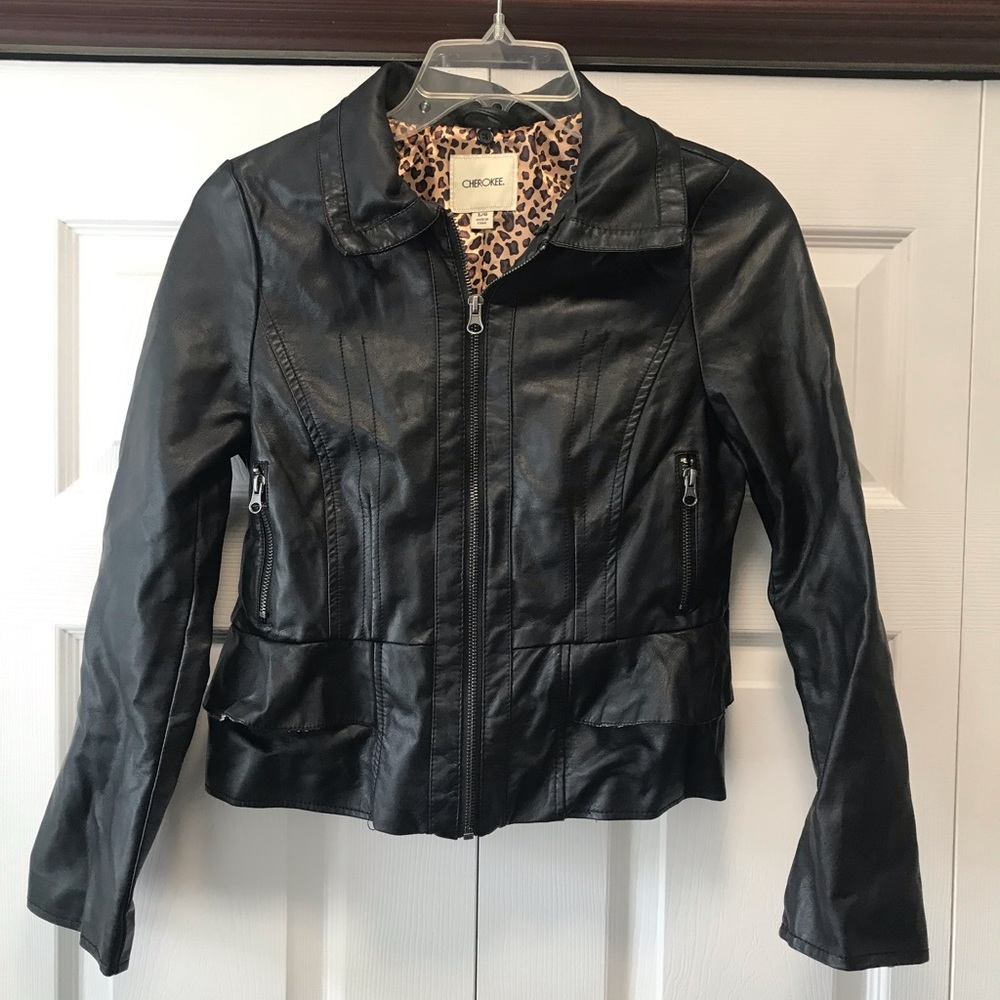 Girl’s Cherokee Black Printed Leather Jacket